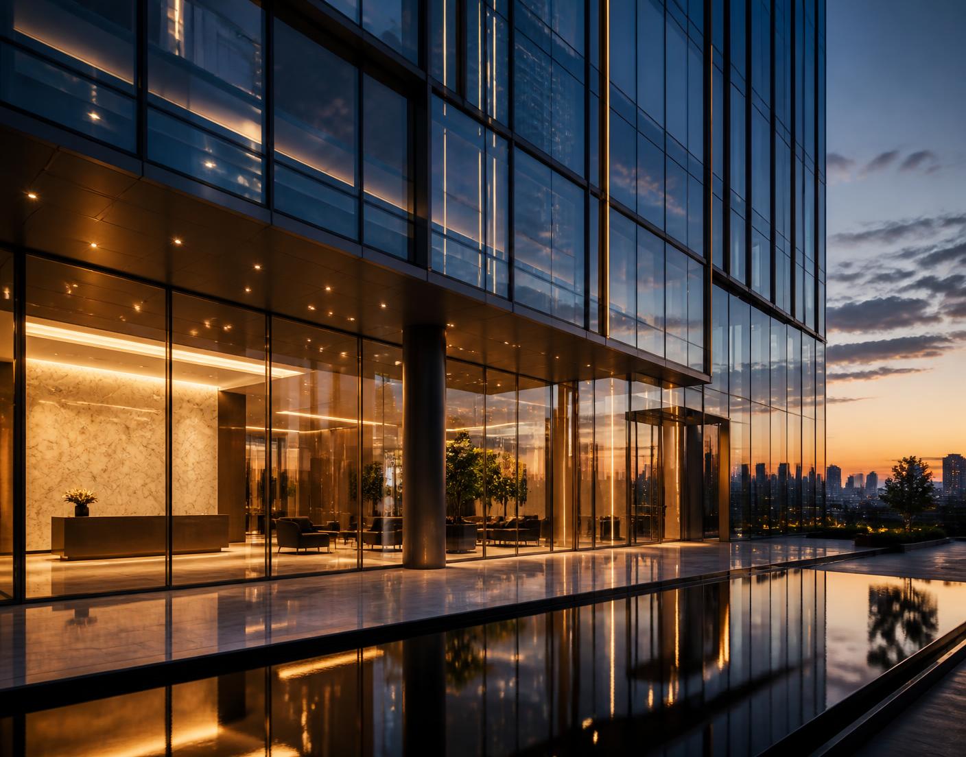Modern commercial building with an immaculate lobby interior